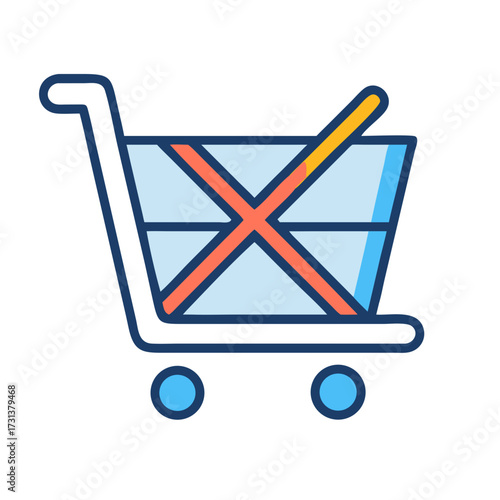 Shopping cart with prohibition sign for canceled order icon