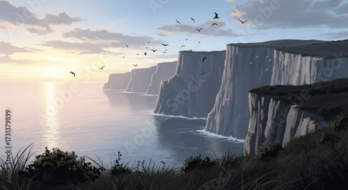 Coastal Cliffs at Sunset