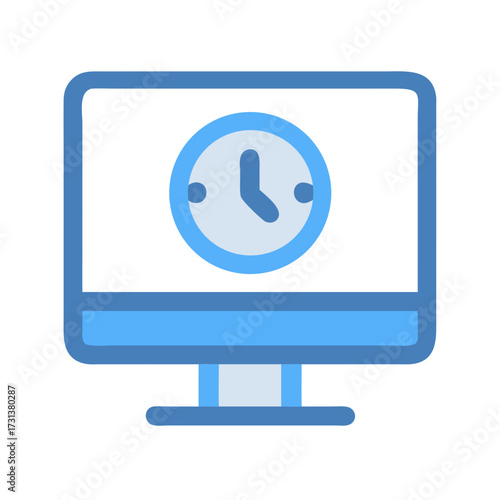 Computer screen showing a clock icon in flat style
