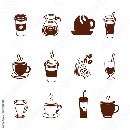 Coffee and Chocolate Hot Beverage Drink Symbols and Silhouettes