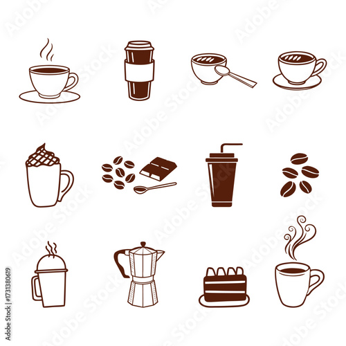 Coffee and Chocolate Hot Beverage Drink Symbols and Silhouettes
