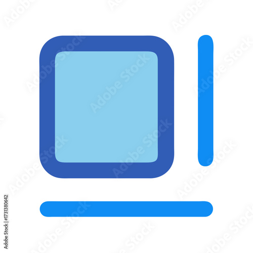 Graphic blue layout icon with square and lines