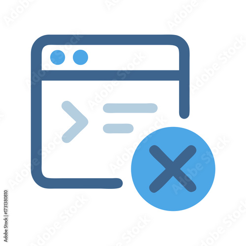 Browser window with code and cancel button icon