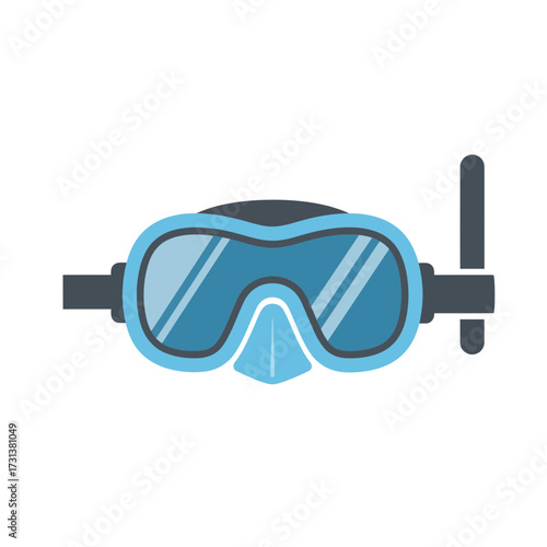 Blue diving mask and snorkel equipment for underwater exploration.