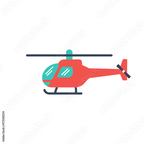 Red helicopter with blue windows and rotor blades.