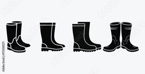 Collection of black rubber boots vector illustration for agricultural industry