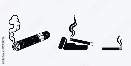 Collection of Cigars and Cigarettes with Smoke in Black Silhouette