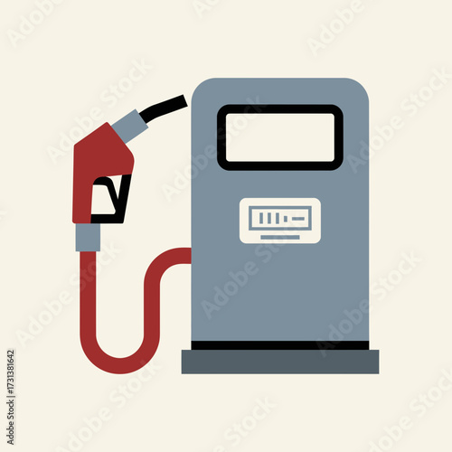 Gas pump with nozzle and hose on light background.