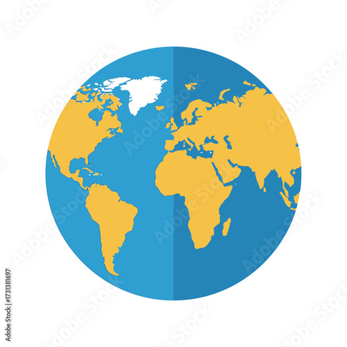 A flat illustration of planet earth with continents and oceans.