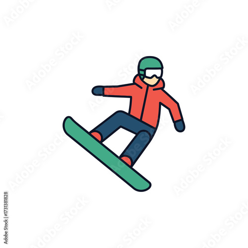 Person snowboarding mid-air on a green snowboard.