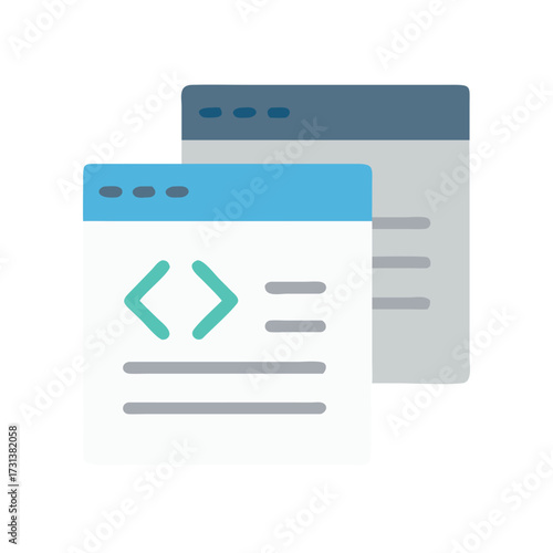 Stylized website interface illustration with code symbol on screen