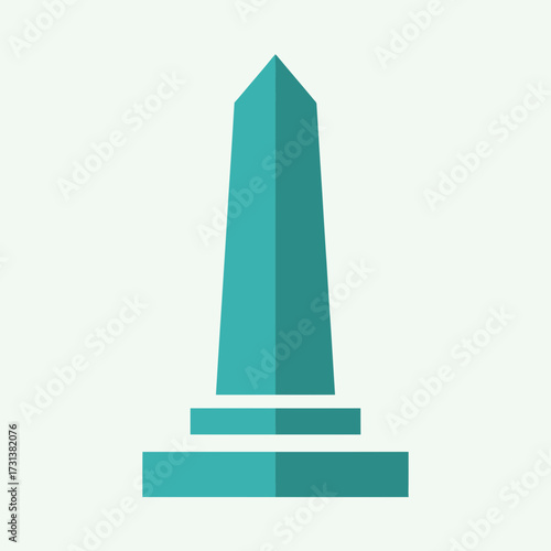 Teal obelisk monument on a light background.