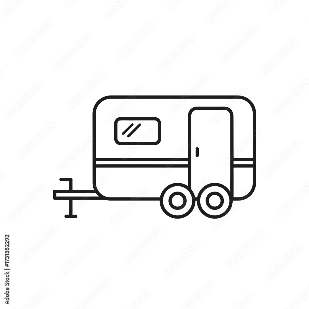 Fototapeta premium Line art icon of a travel trailer on a white background.