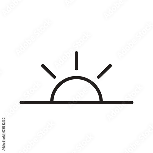 Simple line drawing of a rising sun over a horizon.