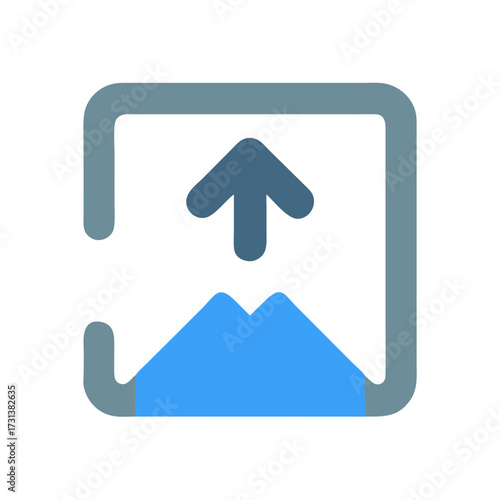 Stylized upload icon inside square frame in blue tones