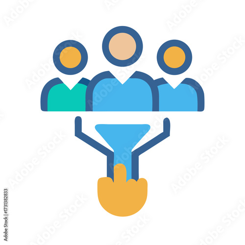 Sales funnel concept with team graphic on black backdrop