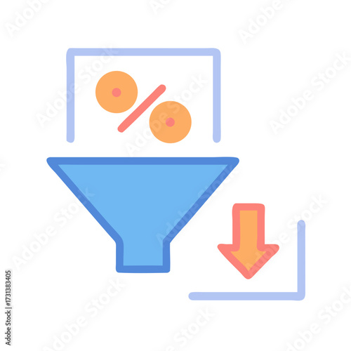 Percentage reduction funnel graphic illustration for sales applications