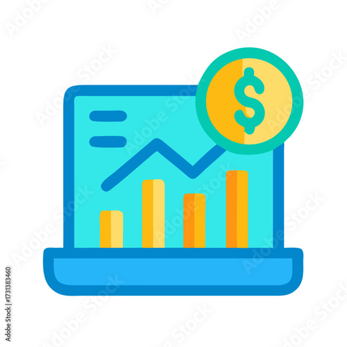 Rising financial growth on screen represented by dollar coin