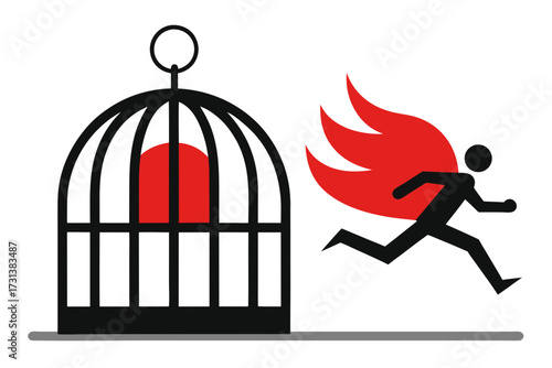 man in a cage with a sign