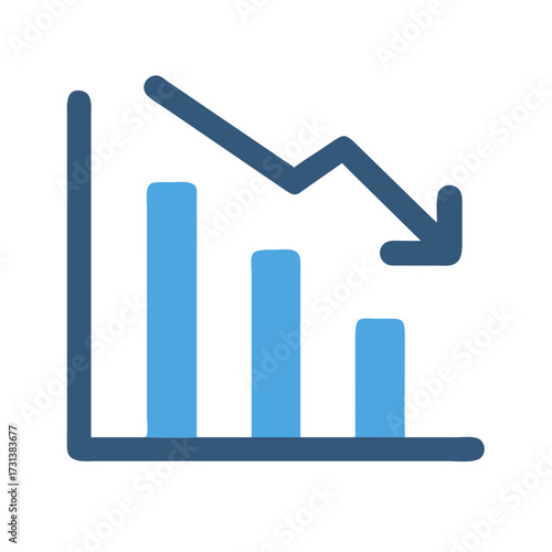 Downward trending bar graph on black background representing losses