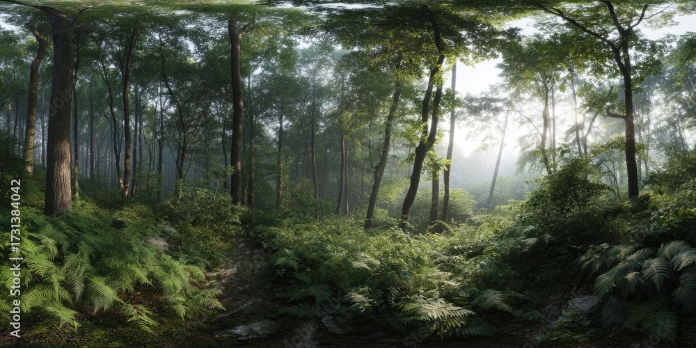 Obraz premium Mystical forest adventure nature hdr panoramic view morning light