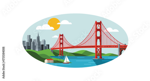 Cartoon Illustration of the Iconic Golden Gate Bridge.