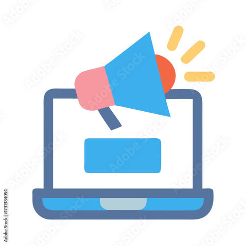 Laptop with megaphone illustration representing digital marketing campaign launch