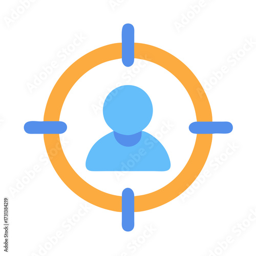Abstract target symbol with person inside, on black background