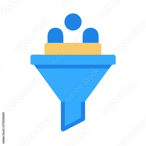 Blue data filtering funnel with yellow accents over black