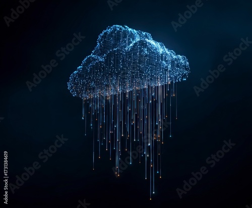 Dynamic cloud computing data visualization with glowing connections for high tech businesses