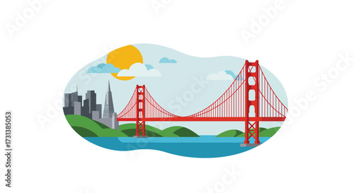 Golden Gate Bridge and San Francisco Skyline Illustration.