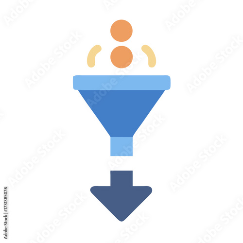 Stylized funnel illustration depicting conversion, lead generation, filtering process