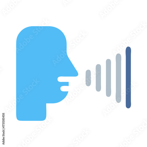 Human head emitting signal waves in communication flat design