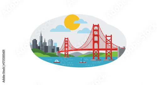 Iconic Golden Gate Bridge and San Francisco Skyline in Sunny Weather.