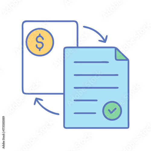 Dollar and Approved Document Exchange Process Depiction Illustration