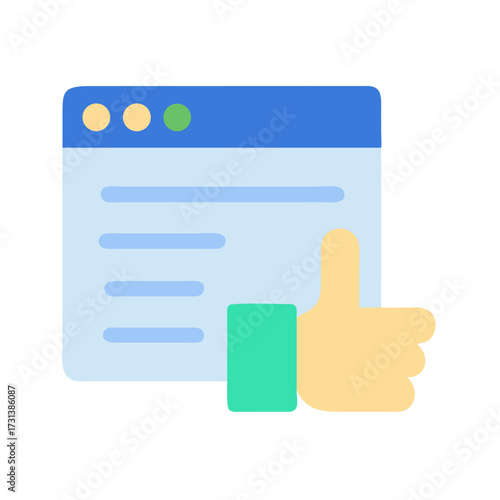 Web Page Approval Icon with Thumbs Up Feedback Gesture