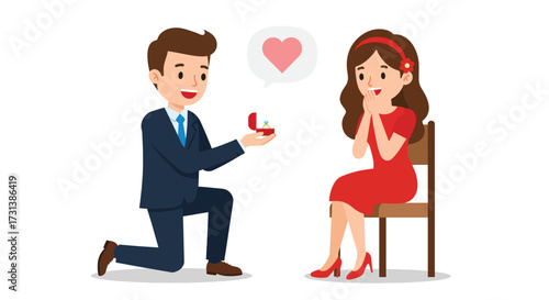 Man Proposing to Woman with Engagement Ring and Heart.
