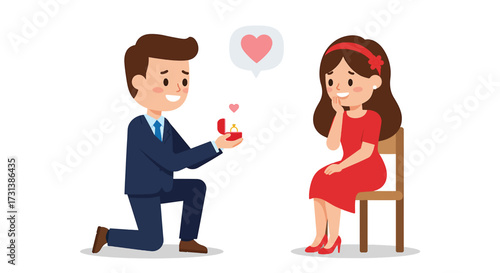 Man Proposing Marriage to Woman with Engagement Ring.