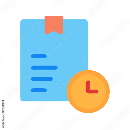 Time management document with clock deadline symbol graphic icon