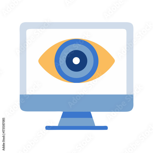 Flat design eye icon on computer screen monitor