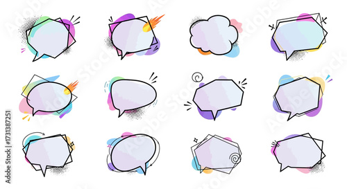 Unique Colorful Vector Speech Bubble Set Experimental Shapes Manga Doodle Abstract Comic Illustration Clipart