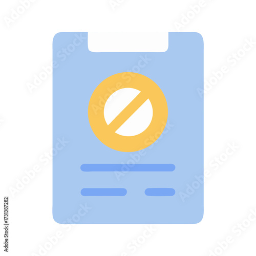 Icon of document with prohibition sign for restriction concept