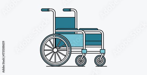 Illustration of a blue wheelchair on a white background in vector format