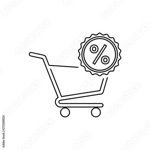 Shopping cart icon with a percentage sign, representing discounts and sales promotions.