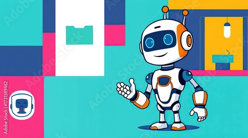 Friendly Robot with Office Background.