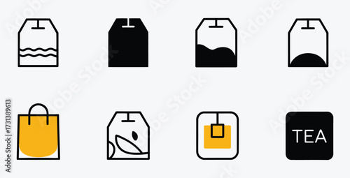 Illustrative Tea Bags Collection for Beverage Concepts and Menu Designs Simple Icons