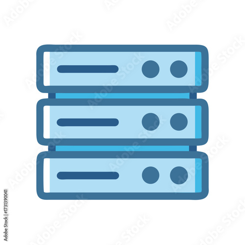 Blue server stack icon on black background represents technology
