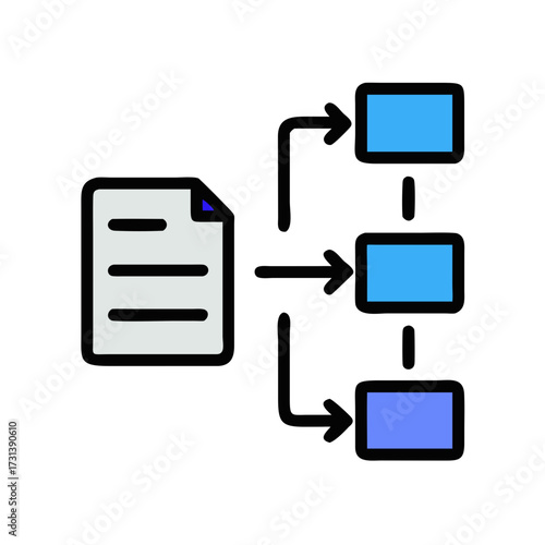 Document flow diagram displaying data process and workflow steps