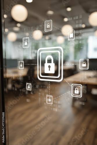 Modern Cybersecurity Digital Compliance Framework with Padlock and Policy Icons Premium Tech Content for Professional IT Governance and Data Protection Marketing