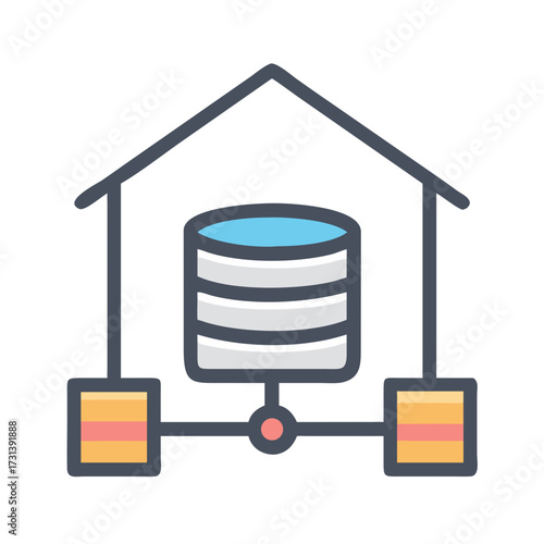 Database server home network connection with flat design concept